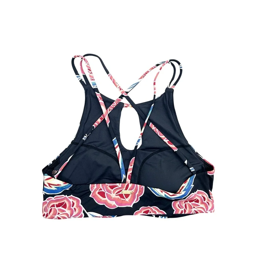 Roxy Women's Softly Love Floral Printed Halter High Neck Crop Bikini‎ Swim Top M